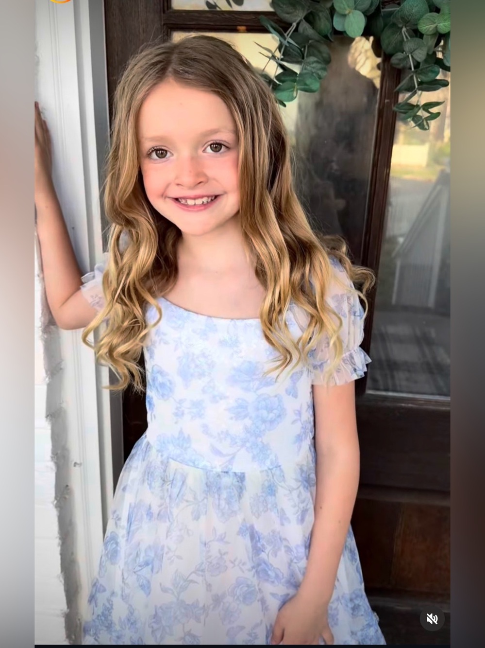 Cat & Jack Girls Blue Floral Puff-Sleeve Party Dress